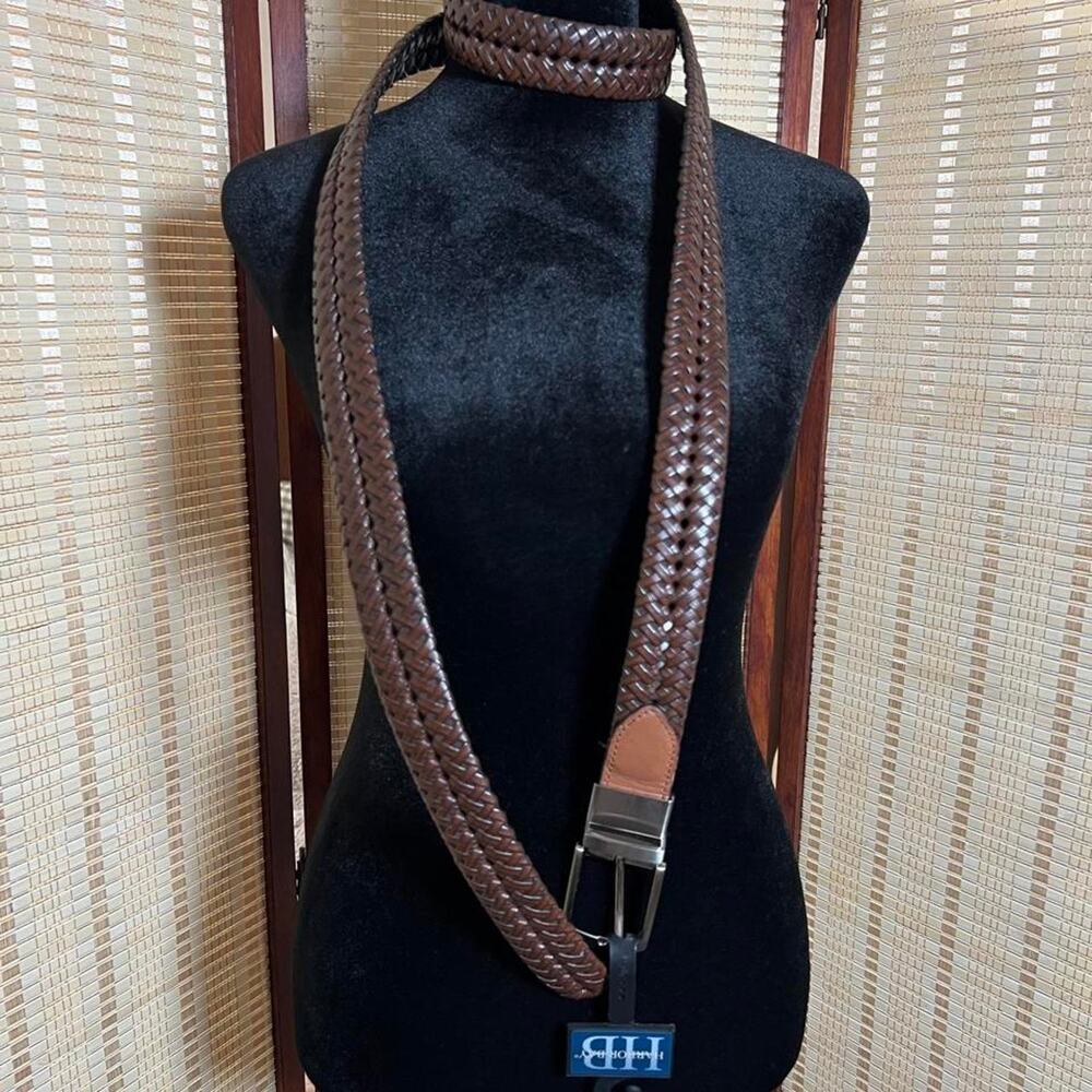 NWT Harbor Bay Reversible Braided Belt Cognac Black 54-56